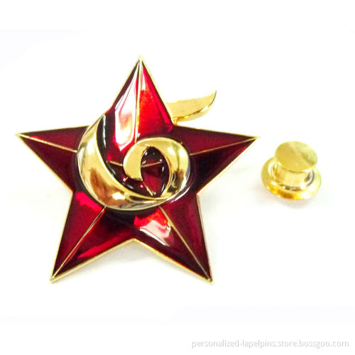 Gold Plated 3d Star Personalized Lapel Pins Glass Paint Finish